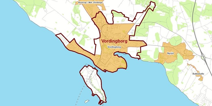 kort der viser Vordingborg lokalområdes afgrænsning
