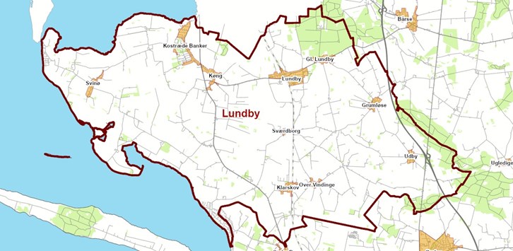 kort der viser Lundby lokalområdes afgrænsning